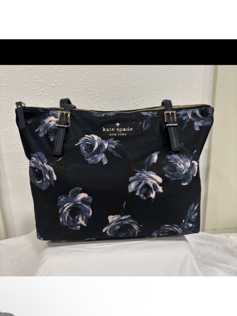 kate spade black floral tote like new
